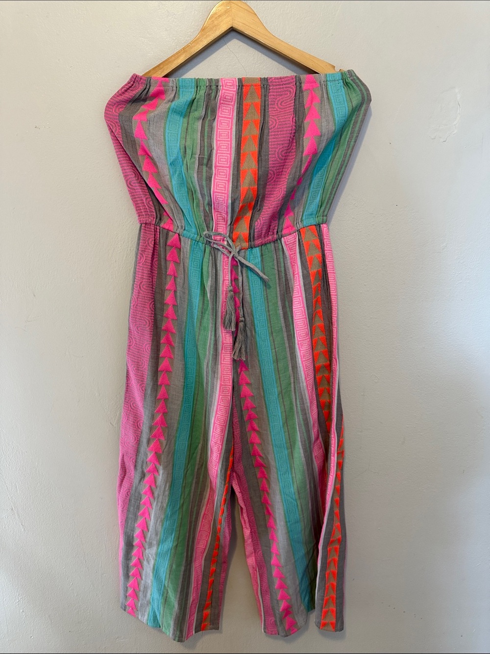 Elan Strapless Striped Jumpsuit in Pink, Green & Orange
